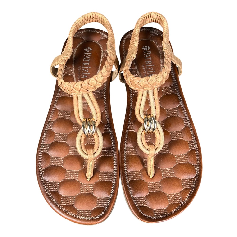 Patrizia by Spring Step Tan Braided Slingback Comfort Thong Sandals Womens 9